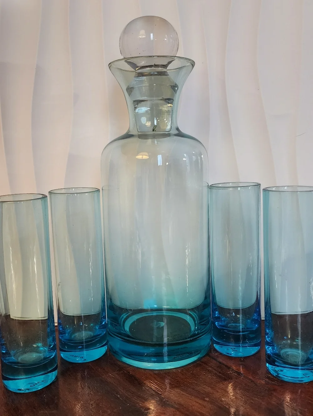 Turquoise Glass Decanter Set with Stopper and Shot Glasses - Picture 5 of 5